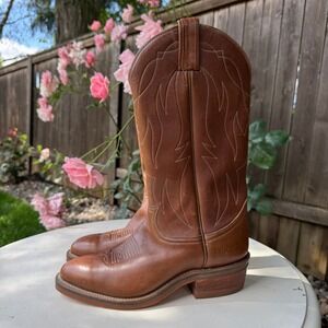 VTG! Tony Lama Western Cowboy Boots 4013 Flame Stitch Leather Work Boots 6.5 EE
